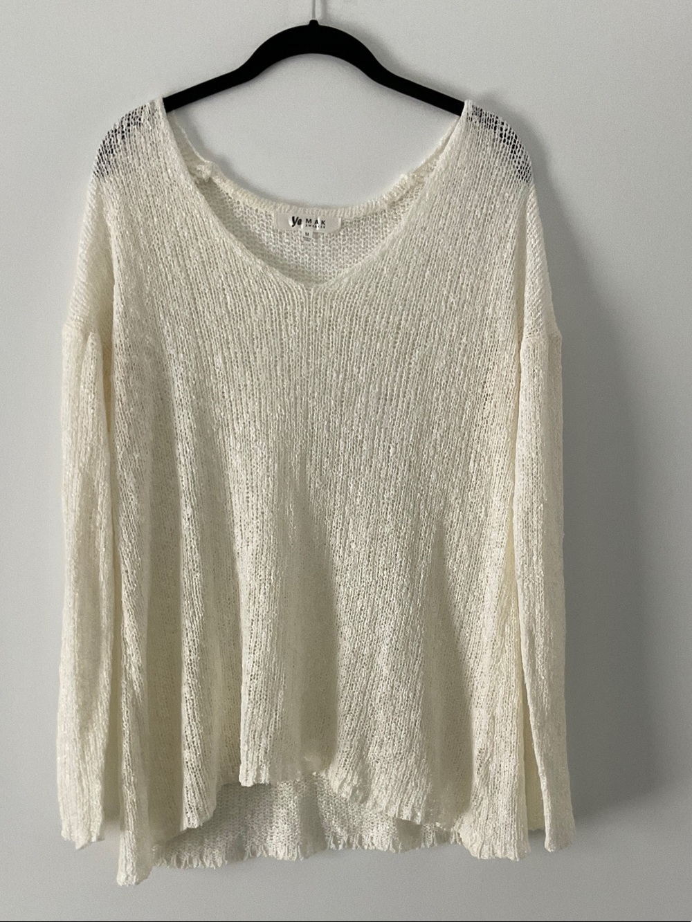 Cream Open-Knit V-Neck Sweater